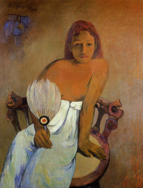 (image for) Handmade Oil painting for home canvas, oil painting framed canvas for living room Paul Gauguin paintings art Girl with a Fan 1902 - Click Image to Close