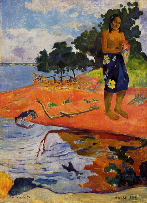 (image for) Handmade Oil painting for home canvas, oil painting framed canvas for living room Paul Gauguin paintings artwork Haere Pape 1892 - Click Image to Close