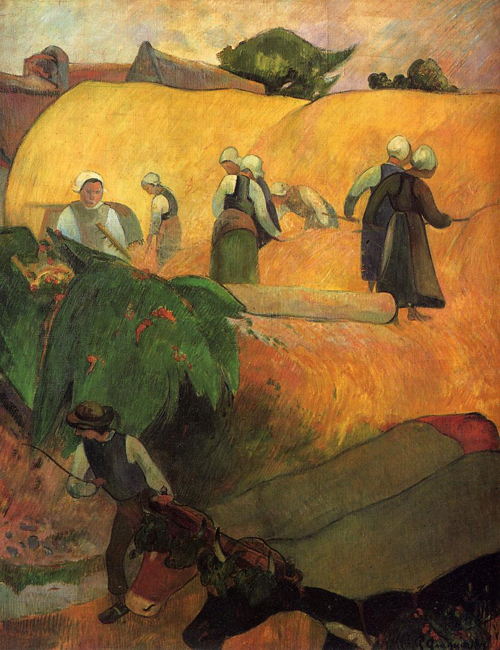 (image for) Handmade oil painting Copy paintings of famous artists Paul Gauguin painting Haymaking in Brittany 1889 - Click Image to Close