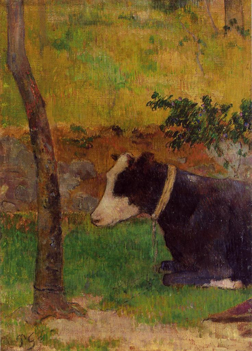 (image for) Handmade oil painting Copy paintings of famous artists Paul Gauguin paintings artwork Kneeling Cow 1888 - Click Image to Close