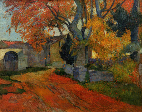 (image for) Handmade Oil painting for home canvas, oil painting framed canvas for living room Paul Gauguin art Lane at Alchamps Arles 1888 - Click Image to Close