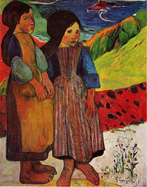 (image for) Handmade oil painting Copy paintings of famous artists Paul Gauguin art Breton Girls by the Sea 1889 - Click Image to Close