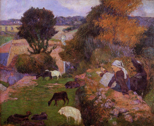 (image for) Paul Gauguin paintings artwork Breton Shepherdess 1886 - Click Image to Close