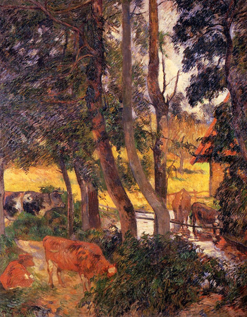 (image for) Paul Gauguin painting art Cattle Drinking (aka Edge of the Pond) - Click Image to Close