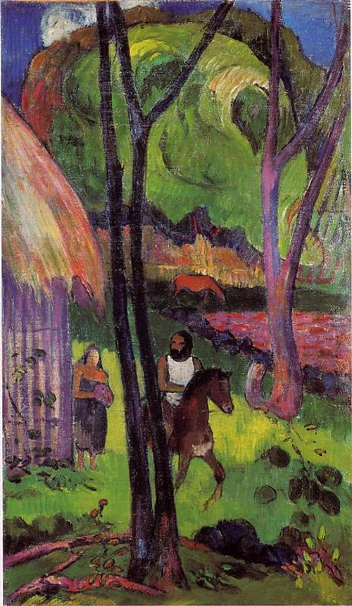 (image for) Handmade oil painting Copy paintings of famous artists Paul Gauguin art Cavalier devant la case 1902 - Click Image to Close