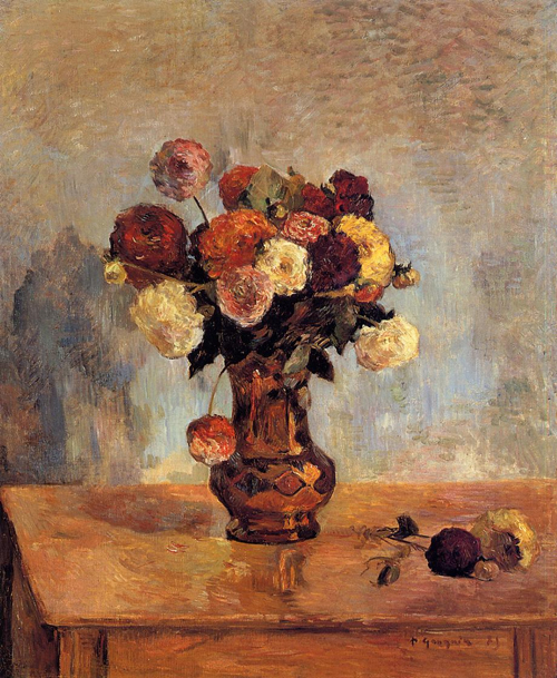 (image for) Handmade oil painting Copy paintings of famous artists Paul Gauguin art Dahlias in a Copper Vase 1885 - Click Image to Close