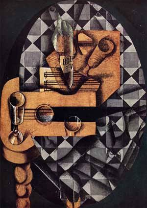 (image for) Handmade oil painting Copy paintings of famous artists Guitar Glasses and Bottle 1914 - Click Image to Close