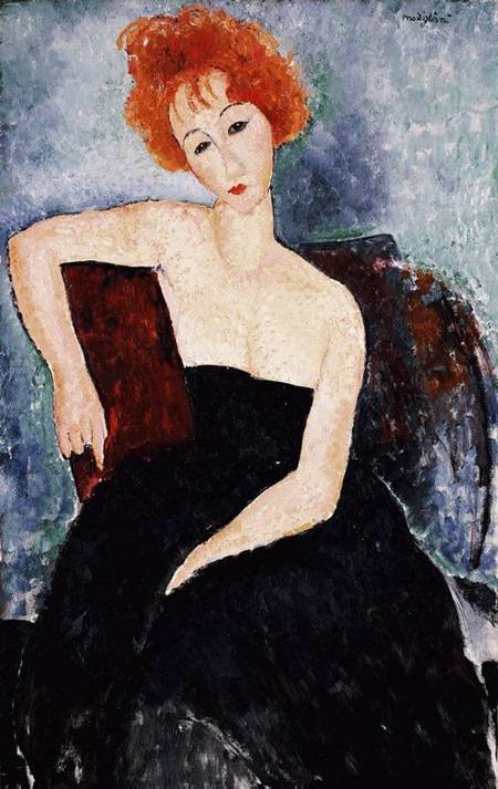 (image for) Handmade oil painting Copy paintings of famous artists Young Redhead in an Evening Dress 1918 - Click Image to Close