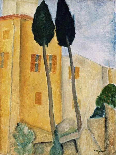 (image for) Handmade oil painting Copy paintings of famous artists Cypress Trees and Houses, Midday Landscape 1919 - Click Image to Close