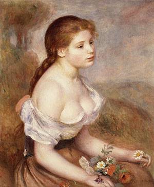(image for) Pierre-Auguste Renoir paintings A Young Girl with Daisies 1889 - Click Image to Close