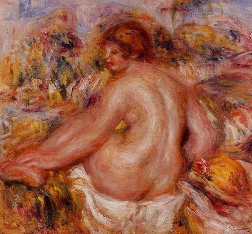 (image for) Pierre-Auguste Renoir painting After Bathing Seated Female Nude - Click Image to Close