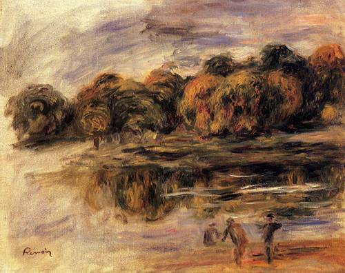 (image for) Handmade Oil painting for home canvas, oil painting framed canvas for living room Pierre-Auguste Renoir art Fishermen be a Lake - Click Image to Close