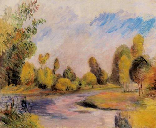 (image for) Handmade oil painting Copy paintings of famous artists Pierre-Auguste Renoir painting Banks of a River - Click Image to Close