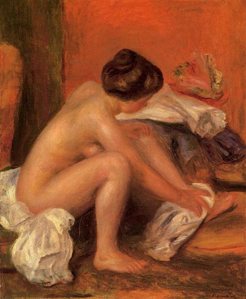 (image for) Pierre-Auguste Renoir paintings art Bather Drying Her Feet 1907 - Click Image to Close