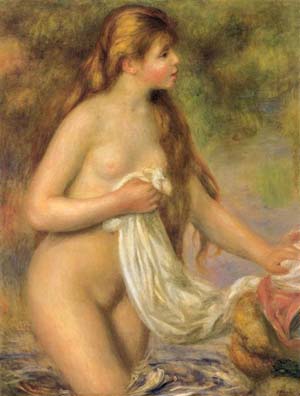 (image for) Handmade oil painting Copy paintings of famous artists Pierre-Auguste Renoir Bather with Long Hair - Click Image to Close
