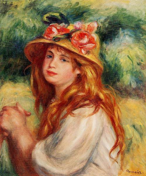 (image for) Pierre-Auguste Renoir art Blond in a Straw Hat (aka Seated Girl) - Click Image to Close