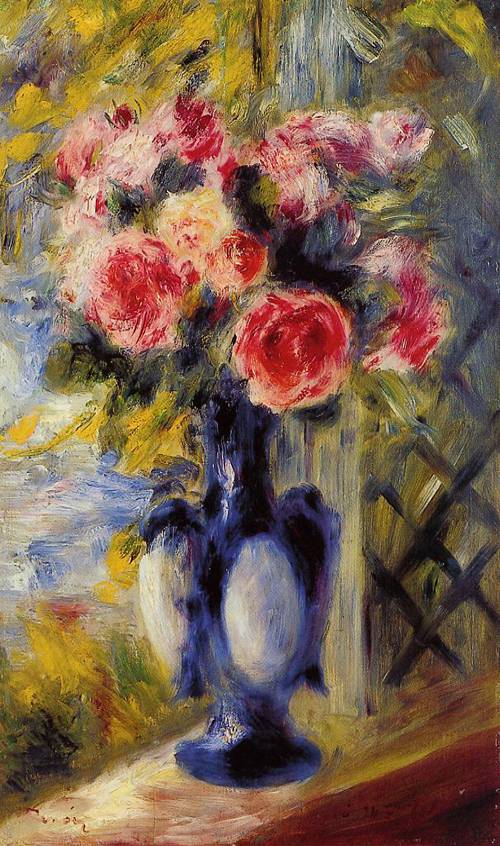 (image for) Pierre-Auguste Renoir art Bouquet of Roses in a Blue Vase 1892 - Click Image to Close