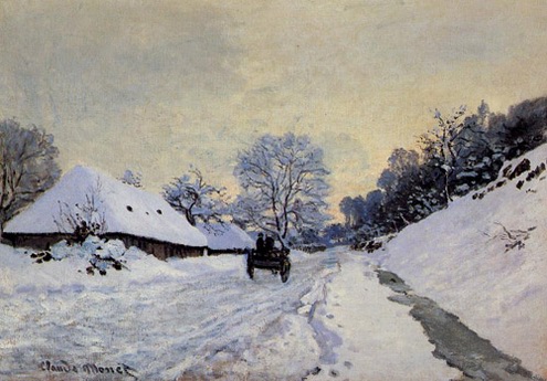 (image for) Monet paintings A Cart On The Snow Covered Road With Saint Simeo - Click Image to Close