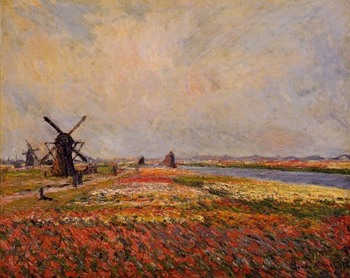 (image for) Monet paintings Fields of Flowers and Windmills near Leiden 1886 - Click Image to Close