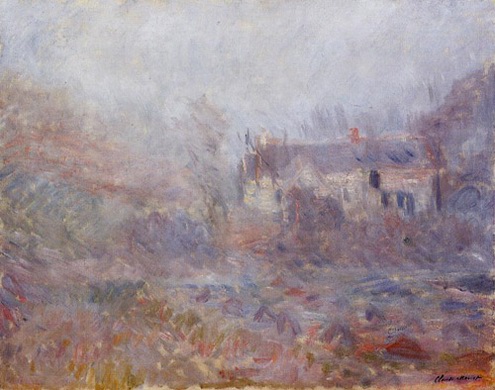 (image for) Claude Monet Paintings artwork Houses at Falaise in the Fog 1885 - Click Image to Close