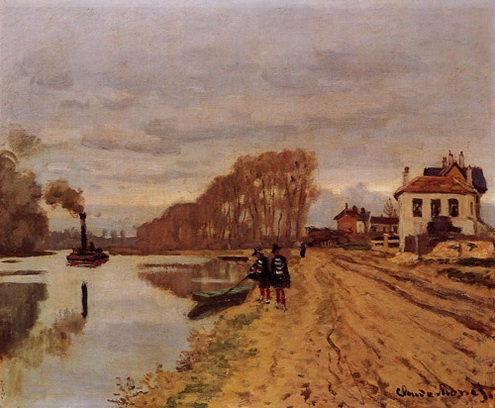 (image for) Claude Monet art Infantry Guards Wandering along the River 1870 - Click Image to Close