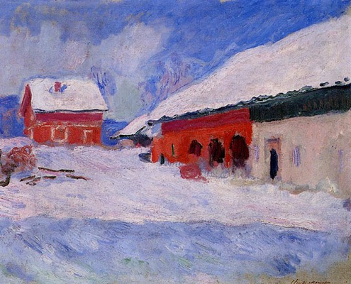 (image for) Claude Monet Red Houses at Bjornegaard in the Snow Norway 189 - Click Image to Close