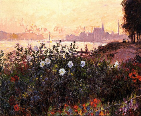 (image for) Claude Monet Paintings Argenteuil Flowers By The Riverbank - Click Image to Close