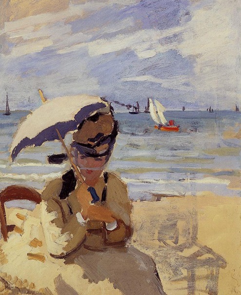 (image for) Claude Oscar Monet art Camille Sitting On The Beach At Trouville - Click Image to Close