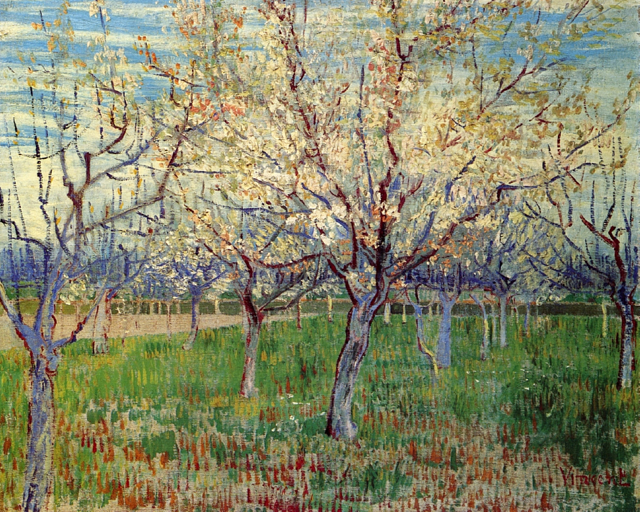 (image for) Van Gogh paintings artwork Orchard With Blossoming Apricot Trees - Click Image to Close