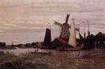 (image for) Handmade Oil painting for home canvas, oil painting framed canvas for living room Claude Oscar Monet art A Windmill At Zaandam