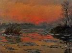 (image for) Handmade oil painting Copy paintings of famous artists Sunset on the Seine in Winter 1880