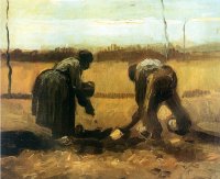 (image for) Van Gogh paintings Peasant And Peasant Woman Planting Potatoes - Click Image to Close