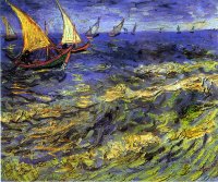 (image for) Handmade Oil painting for home canvas, oil painting framed canvas for living room Van Gogh paintings artwork Fishing Boats at Sea